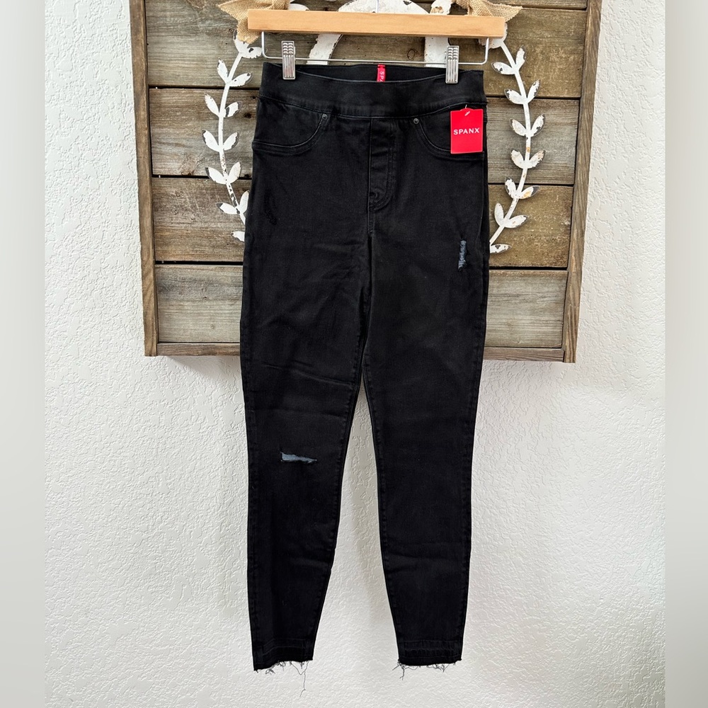 Spanx skinny distressed black wash denim‎ leggings ladies size S NWT